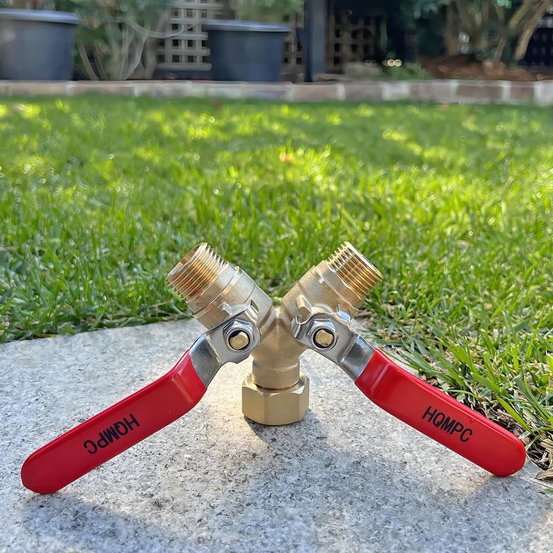 HQMPC Garden Hose Y Valve Splitter Brass Hose Splitter With Stainless Steel Long Handle Brass Garden Hose Adapter 2 Way Y Valve 3/4"" GHT Thread 2pcs - Image 2